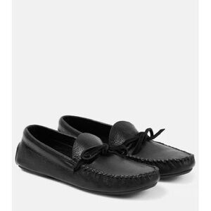 The Row Black Leather Loafers Slip-Ons